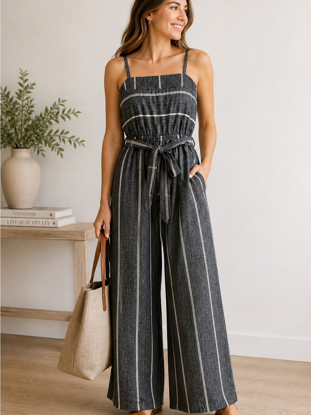 O’Neill Knox Linen Blend Jumpsuit XS Wide Leg Striped Resort